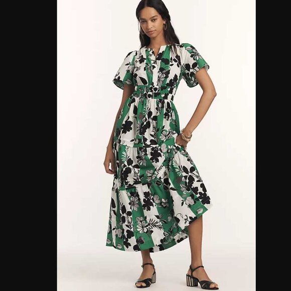 New M By Anthropologie The Somerset maxi dress Chartreuse green stripe